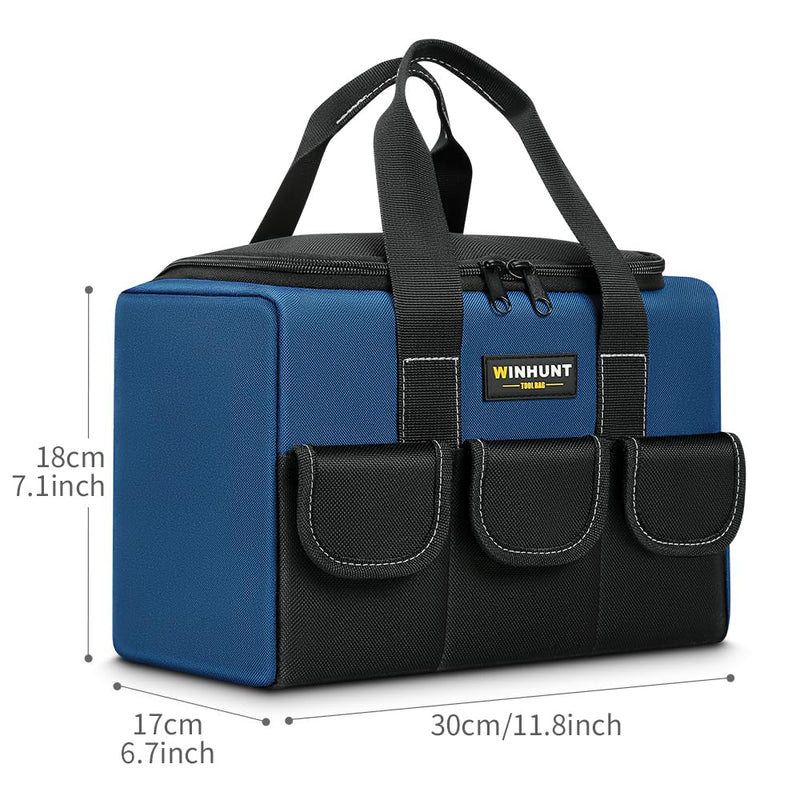 Small Tool Bag, Waterproof Tool Bag Organizer 1680D Tool Bags for Men Heavy Duty, with Multi-Pockets for Electricians, Blue 12 inch