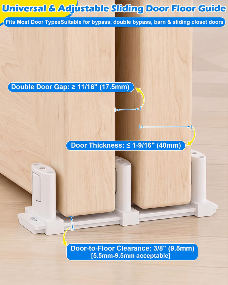 IWIWE Sliding Door Floor Guide, White Bypass Door Guide, Adjustable 3-Roller Bottom Mount for Sliding Closet & Barn Doors Upgrade Kit (4 Pack) 4