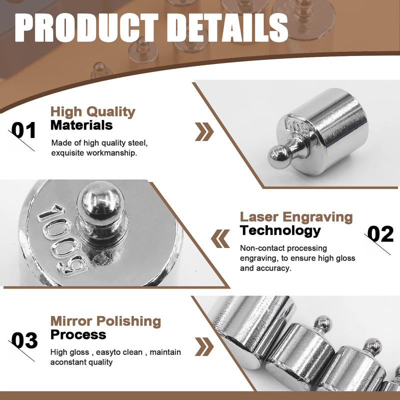 7Pcs 5 Sizes 5g 10g 20g 50g 100g Precision Steel Scale Calibration Weight Kit Test Weights Kits with Tweezers for Jewellery Scale and Digital Balance Scale Laboratory 200g Assortment Kit - NewNest Australia