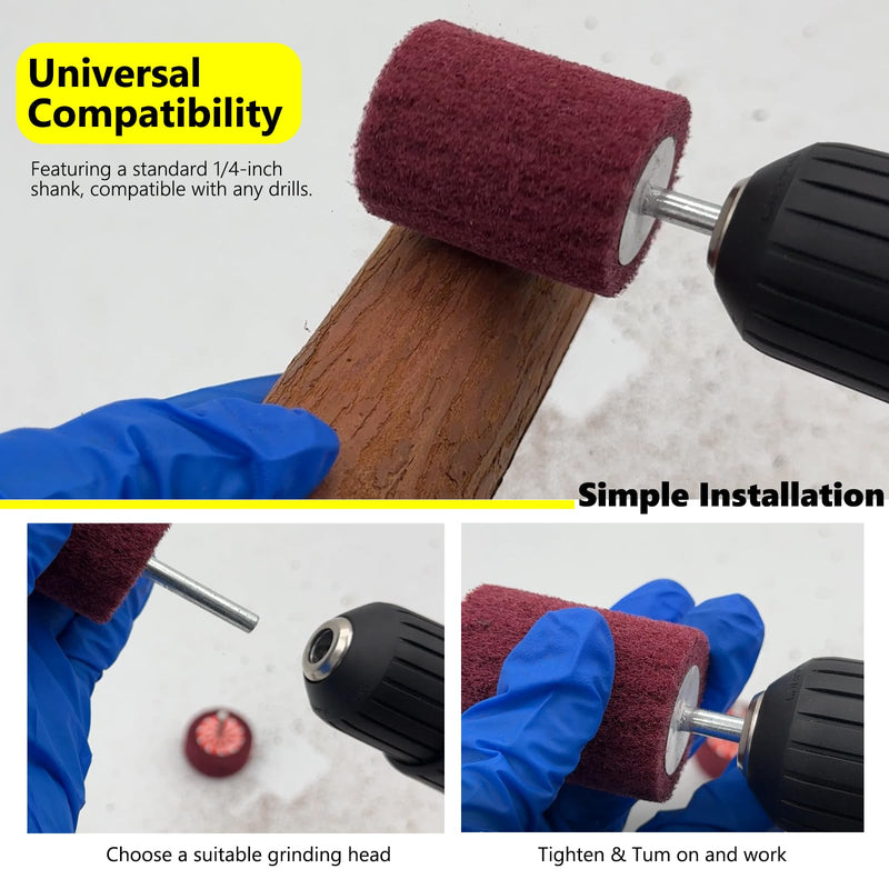 HighFree 7 PCS Non Woven Abrasive Buffing Polishing Wheels Drill Attachment Set - Scouring Pads Wheel with 1/4" Shank for Stainless Steel Copper Aluminum Wood-Wares (320 Grit Red) 320 Grit Red