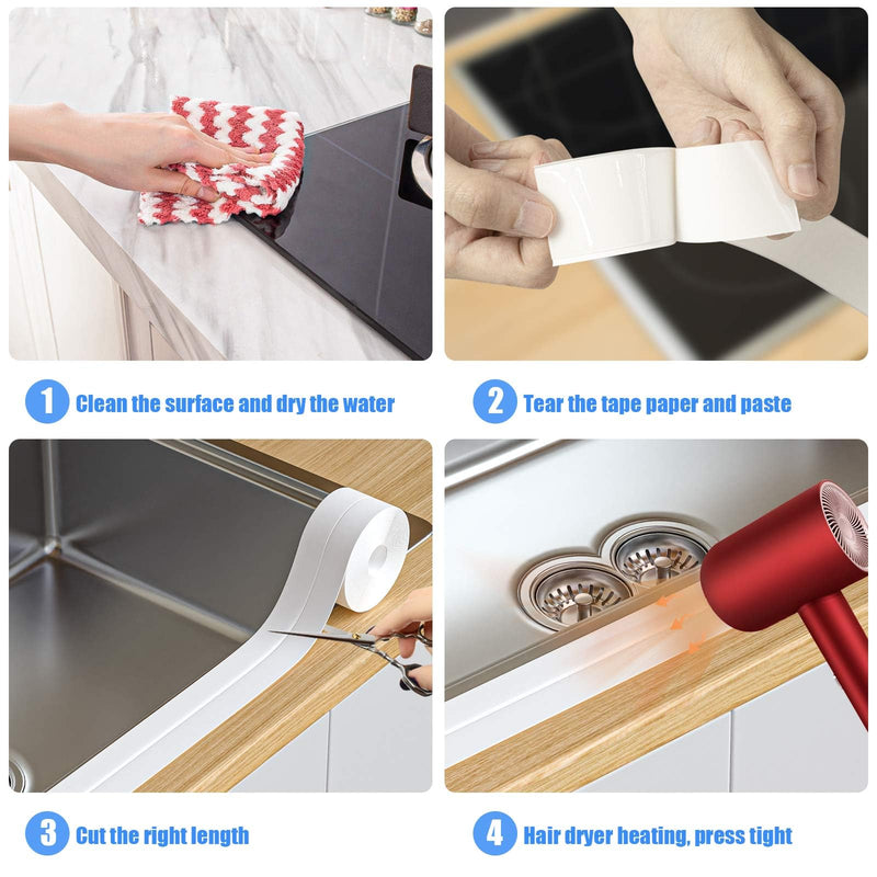 SENKEI Caulk Tape 1.5 in x 10.5 ft Shower Self Adhesive, Caulk Sealing Strip Tape for in Toilet, tub, Kitchen & Walls, Kitchen Sink Splash Guard Home Improvement Caulking Tool 1 Roll