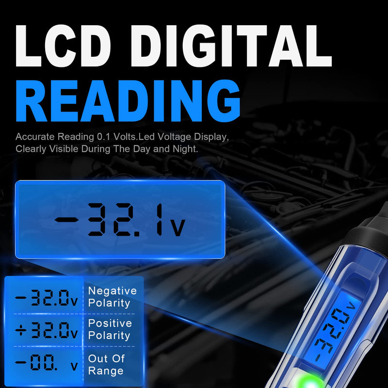 Upgraded 3-72V Automotive Circuit Tester with Voltmeter, Heavy Duty LCD Backlight Display Test Light with 140 Inch Extended Wire & Illumination, Bidirectional DC Voltage Tester Electric Light Test Pen 3-72V LCD Backlight Display