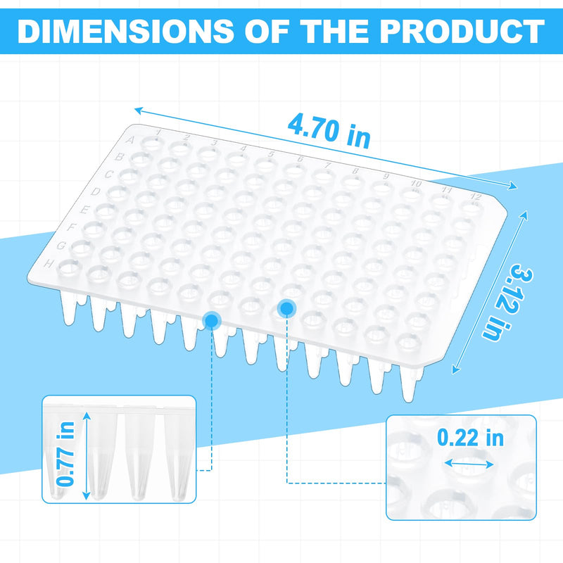 0.2ml 96-Well PCR Plates, Non-Skirted, Clear Polypropylene PCR Plate, 10 Plates Ultra-Thin Wall Tubes, DNase/RNase Free 0.2mL