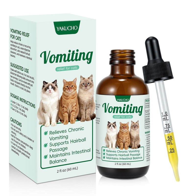 Vomiting Relief for Cats, Cat Vomit Remedy, Digestive Support Drops with Probiotics to Help Reduce Vomiting, Hairballs & Sensitive Stomach, Supports Gut Health, Easy to Mix with Food - 2 FL OZ
