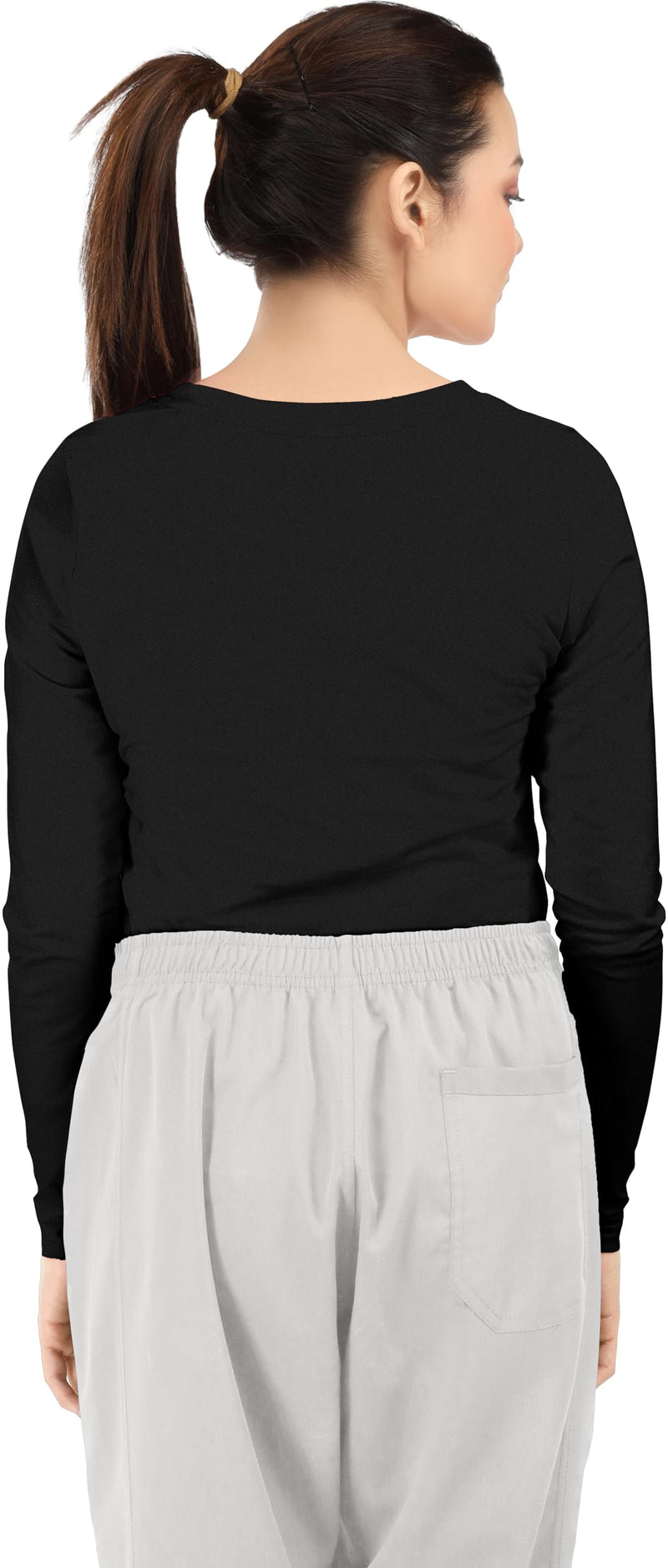 NY Threads Women's Under Scrub Long Sleeve T-Shirt Underscrub Comfort Tee Black Large