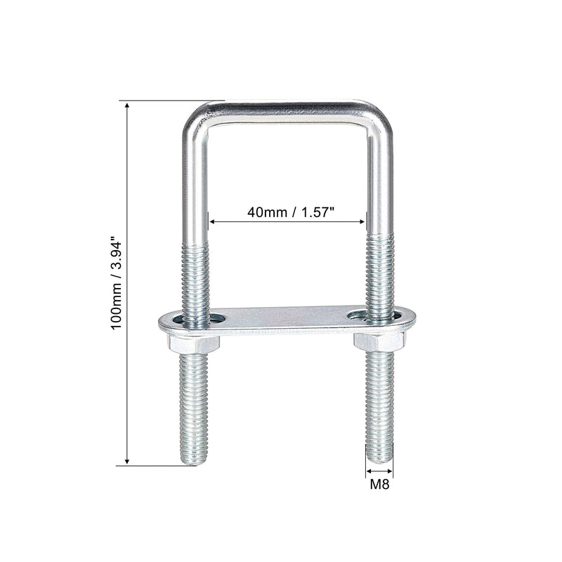 uxcell Square U-Bolts 1-5/8"(40mm) Inner Width Carbon Steel M8 with Nuts, Frame Plate, Round Washers 40x100mm(W*L)