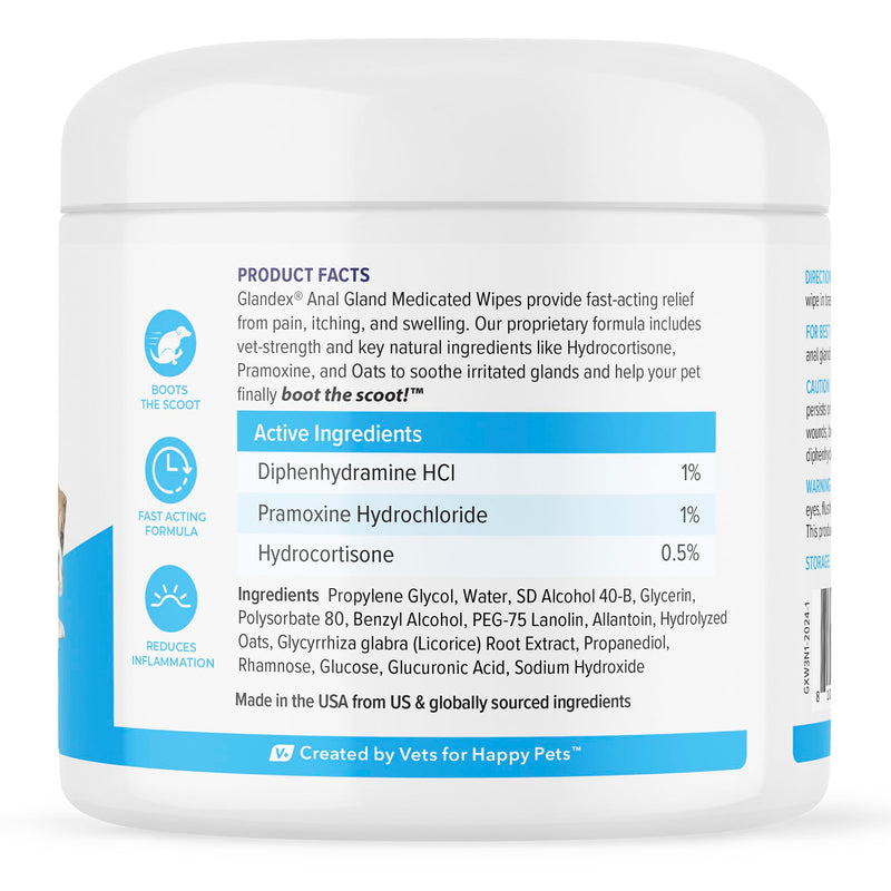 Vetnique Glandex Medicated Dog Butt Wipes & Spray for Dog Scooting - Topical Anti Itch Skin Relief for Soothing Inflamed Anal Glands in Dogs & Cats - Fast Acting Formula 50ct (50ct Wipes) 50ct Wipes - PawsPlanet Australia
