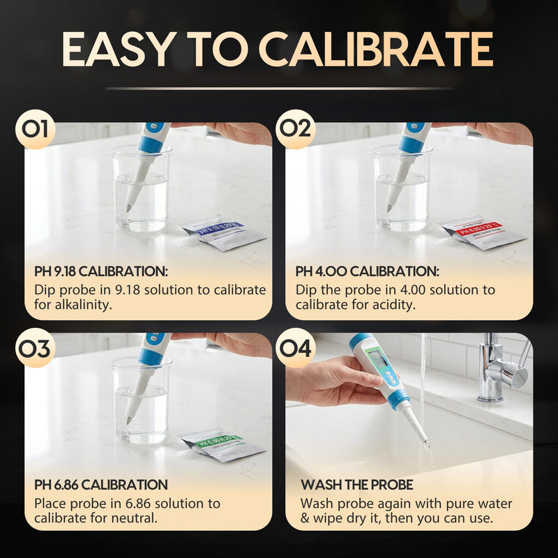 Digital pH Meter for Food Testing - Sourdough, Fermentation, Cheese & Canning - Solid Food Probe with Calibration Powder - Professional pH Tester for Home Cooks & Bakers (0.00-14.00)