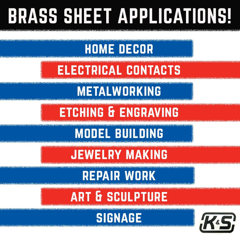 K&S Precision Metals Brass Sheet 253 – 0.016" Thick x 4" Wide x 10" Long – DIY Crafts, Metalworking, Modeling, Jewelry, Made in USA, 3 Sheets