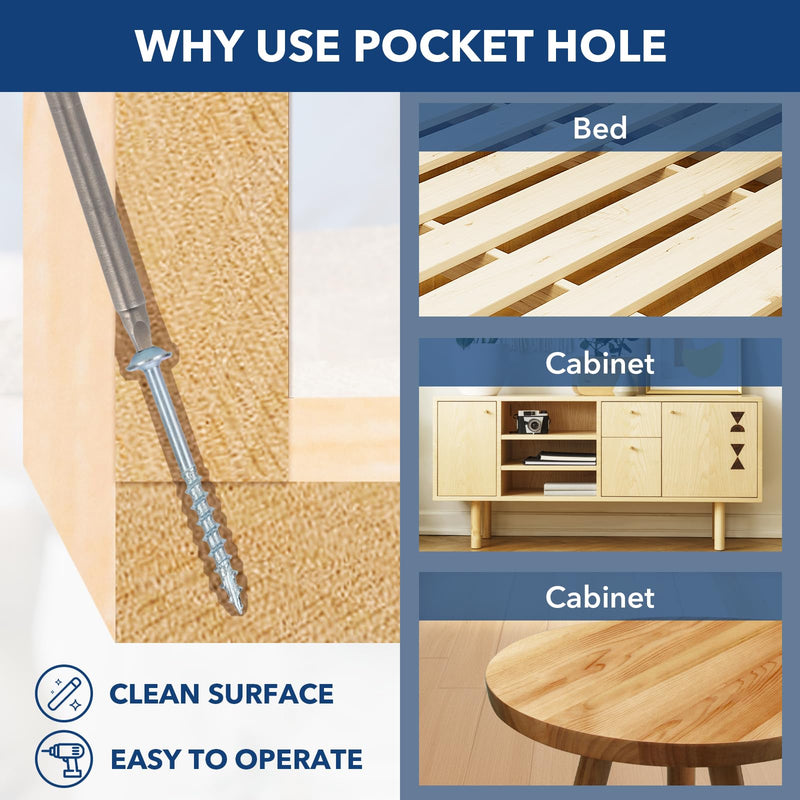 Pocket Hole Screws #8x1 Zinc, Coarse Thread Wood Screws 300Pcs, Washer Head with Square Drive, 150MM Drive Bit Included #8x1" 300