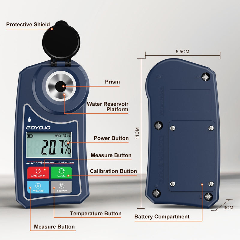 GOYOJO Digital Brix Refractometer Lab Brix Meter 0-55% Range, with Automatic Temperature Compensation (ATC), for Juices, Food, Drinks, and Coffee Liquid Sugar Content Test