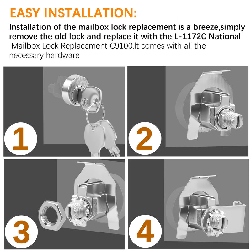 5 Pack L-1172C Mailbox Lock Replacement Includes 3 Keys Per Lock& 5 Locking Plates – C9100 National Standard Key Lock for Cluster Boxes,90° Clockwise Rotation
