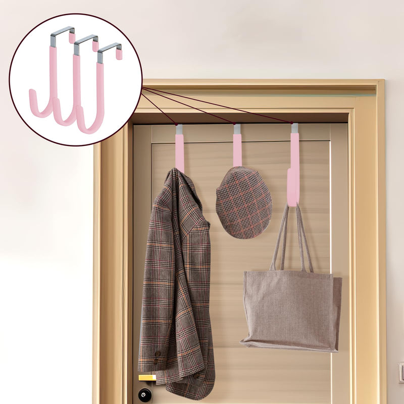 4 Pack Over The Door Hooks, 4.96Inch Hooks for Hanging Heavy Duty Door Hanger, Towel Hanger Hook Holders, Over Door Hangers Hooks Door Hanger Hooks for Hanging Clothes, Towels, Hats,Coats,Bags (Pink) Pink 4.96 inch