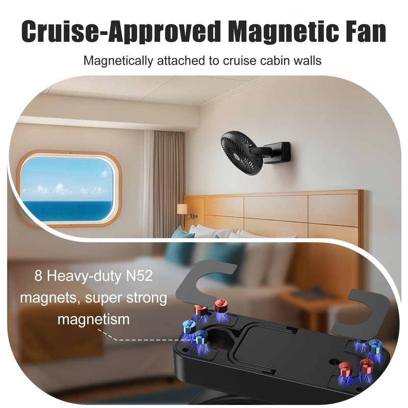 AMACOOL 10000mAh Magnetic Travel Fan for Sleeping, Cruise, Golf Cart, Ultra-Compact, Bottom Hook, Rechargeable Battery Powered, Ship Cabin Approved, Camping Travel Cruise Essentials 2026