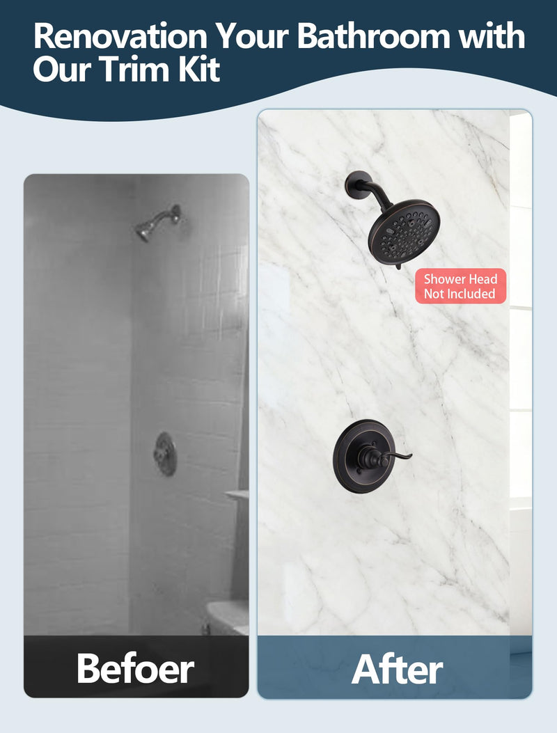 Shower Faucet Trim Kit for Delta 13/14 Series, with Shower Arm & Shower Cover Plate and Handle, Oil Rubbed Bronze Metal (No Valve/Cartridge)