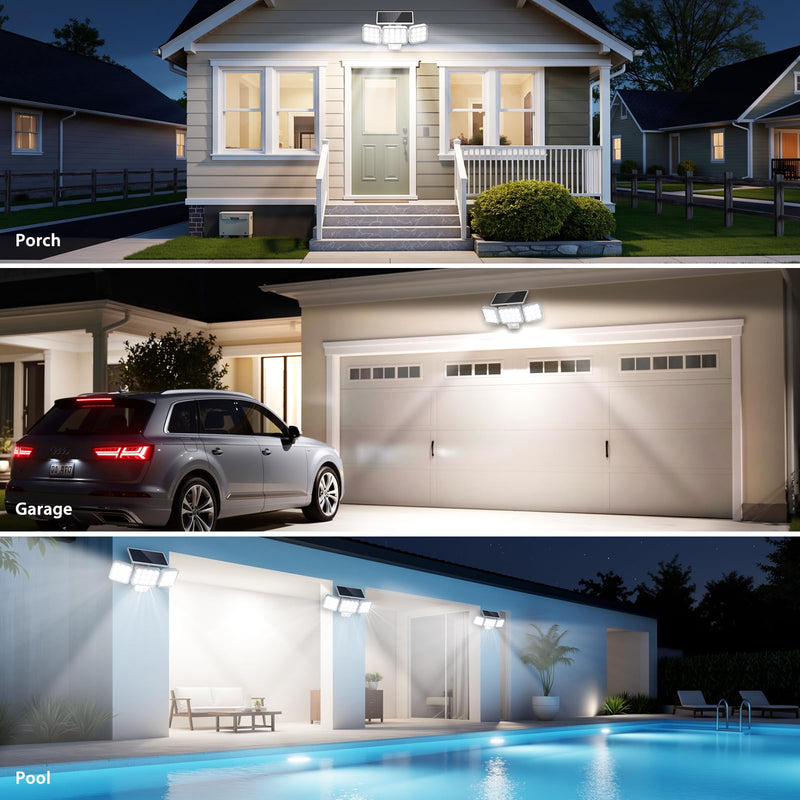 WdtPro Solar Lights Outdoor Motion Sensor, 3500LM Bright Solar Flood Lights Outdoor, Adjustable & Upgrade Glass Panel, Wireless LED Solar Powered Security Spot Lights Waterproof for Yard-2Pack, White 2 Pack