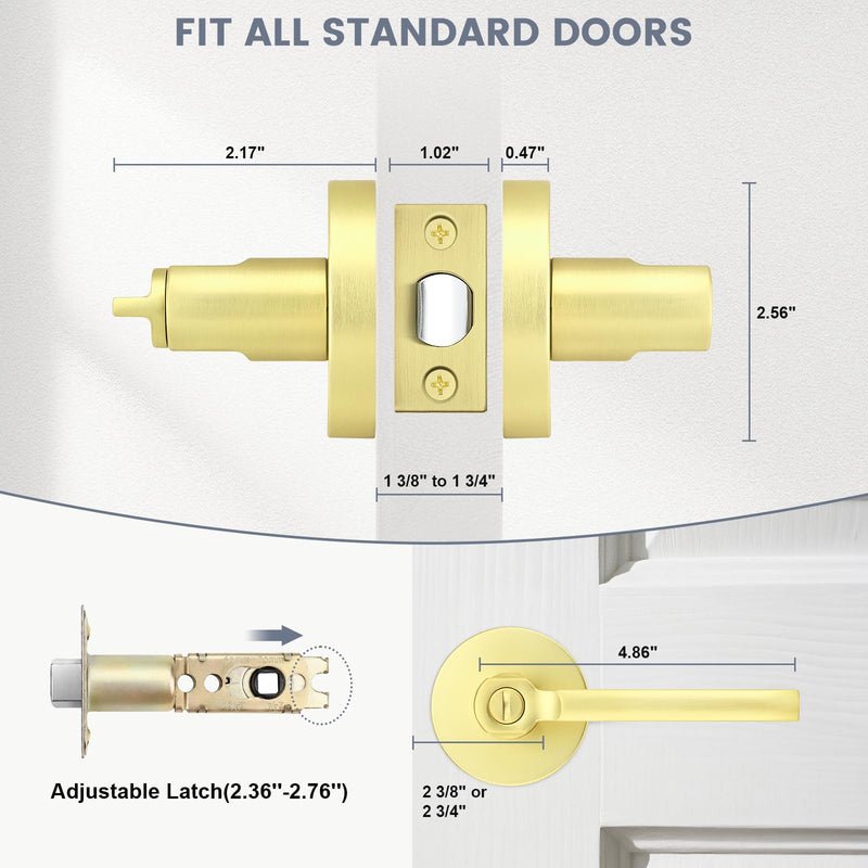 1 Pack Gold Interior Door Handle with Lock,Privacy Door Lever for Bedroom or Bathroom,Keyless Round Door Lock Interior for Left and Right Hand Reversible