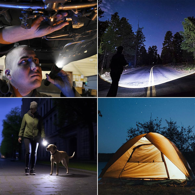 Lighting EVER LED Flashlights High Lumens, Small Flashlight, Waterproof, Adjustable Focus Flash Light for Outdoor, Emergency, Camping, AAA Batteries Included, 4 Pack Black