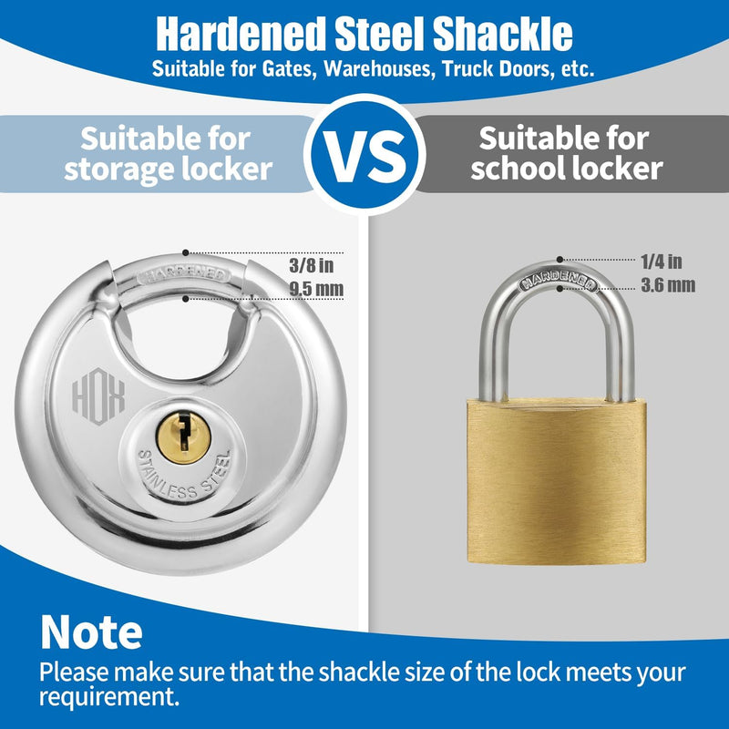 HOX Keyed Disc Padlock, Stainless Steel Keyed-Alike Padlocks, 6-Pack Heavy Duty Locks, Waterproof Outdoors Lock with 3/8 Inch Shackle, 2-3/4 Inch Wide Body, for Hasp Latch, Fences, Storage Locker DP-6P