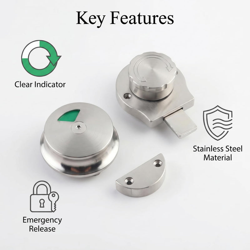 Stainless Steel Toilet Door Lock，Bathroom Door Bolt Indicator Vacant/Occupied Keyless Door Latch Vacant Engaged for Toilet Restroom Bathroom Door Lock Indicator（Silver ）