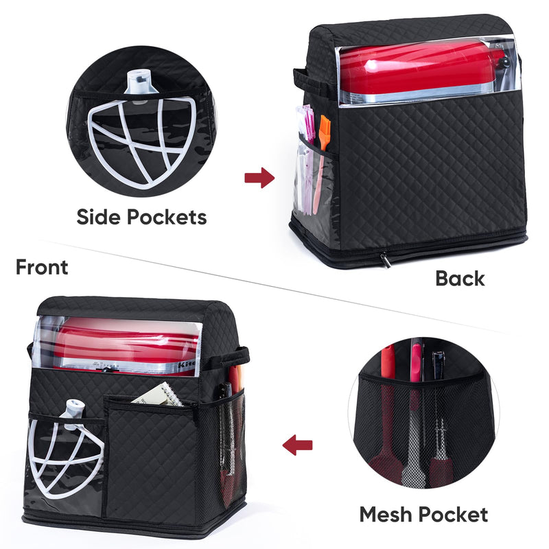 BAGSPRITE Stand Mixer Cover with Detachable Appliance Sliders Base Compatible with KitchenAid Mixer-Storage Bag for 6/7/8 Quart with Pockets for Kitchen Aid Accessories and Attachments Black Fit for 6 - 8 Quart