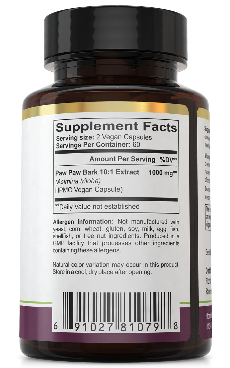 Florida Herbal Pharmacy, Paw Paw Extract Supplement Capsules 10:1 (120 Capsules) 500 mg per Capsule, 1000 mg Serving (Pack of 1)