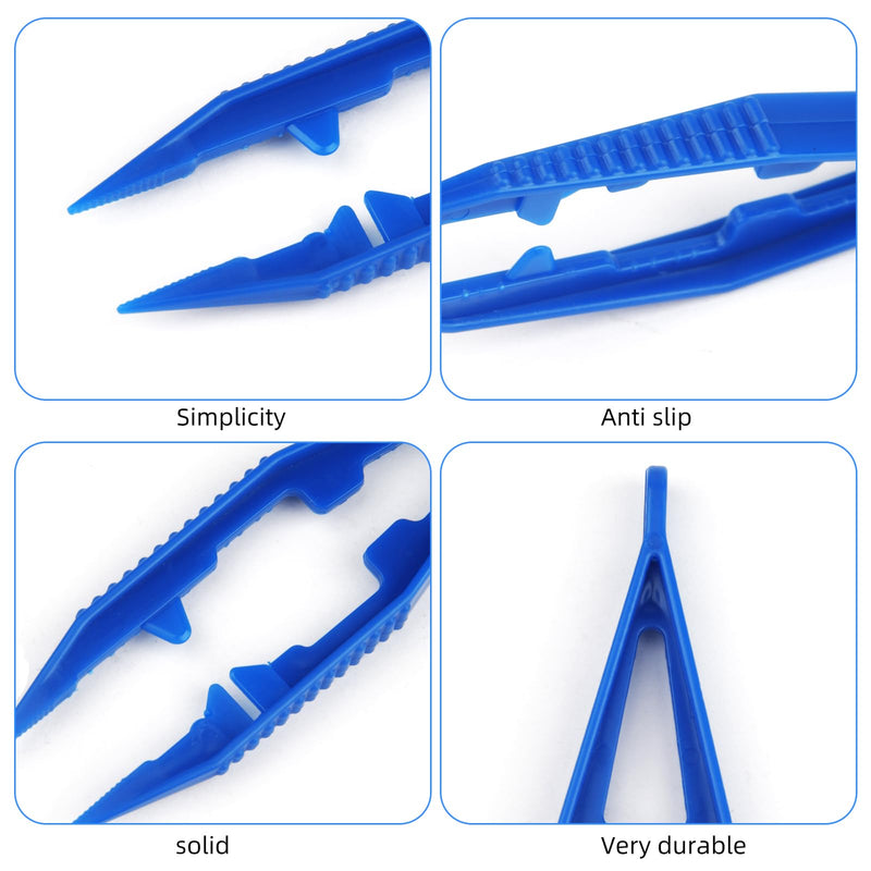 10PCS Plastic Fuse Beads Tweezers, Blue Plastic Tweezers for Handmake Beads Crafts for Kids, Bead Tweezers & Craft Tweezers for Bead Making Family School Beading Project Home Classroom