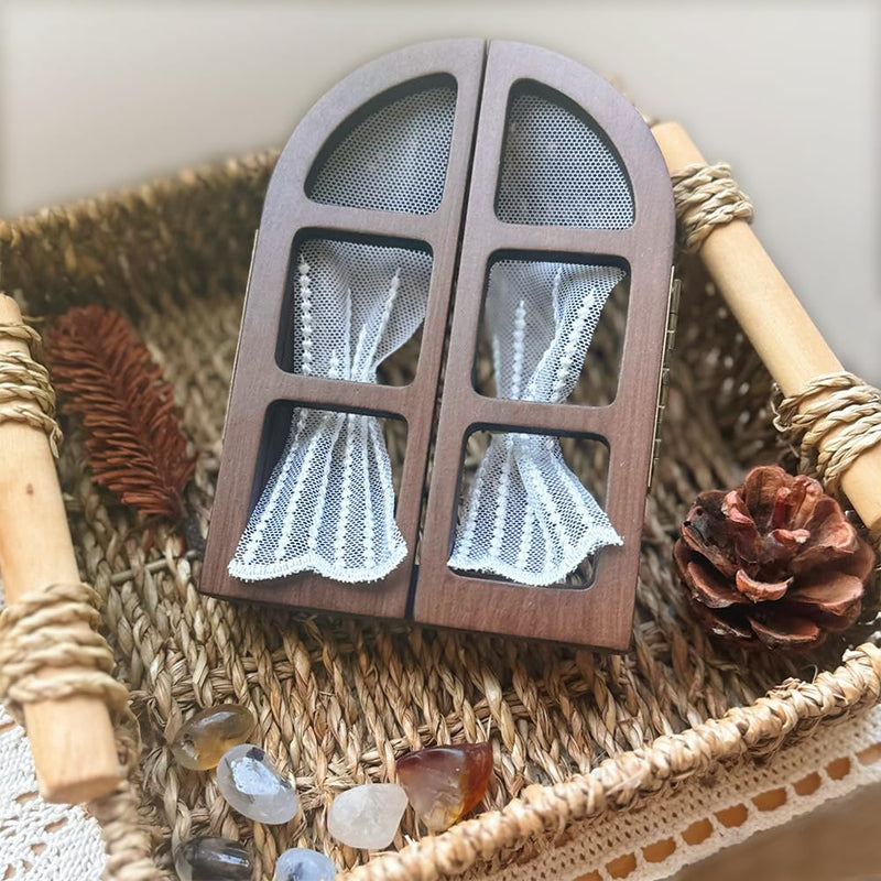 Cute Fairy Door Outlet Cover, Wooden Door Light Switch Cover with Adhesive Tape, Handmade Romantic Fairycore Wall Decor (Brown) Brown