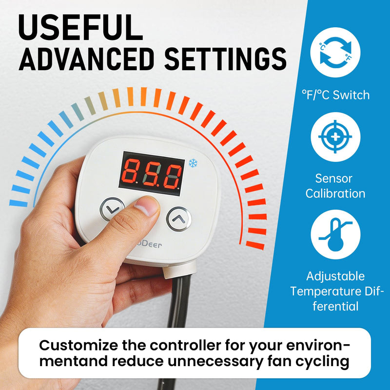 Digital Cooling Thermostat Outlet, 120V Plug-in Temperature Controller for Attic Fan and Exhaust Fan, Precise Temperature Control, 0–10H Timer, Forced Cooling