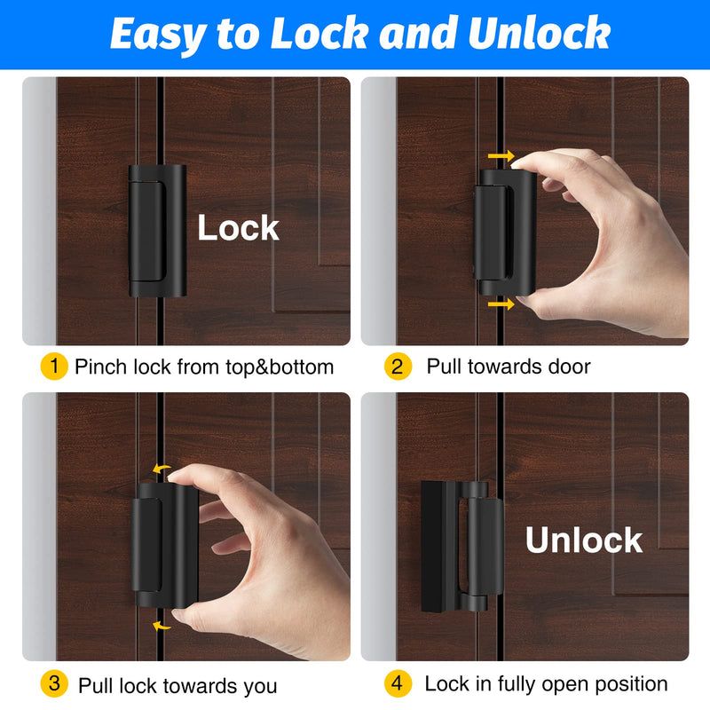 Home Security Door Lock, Fcicarn Childproof Door Reinforcement Lock with 8 Screws, 3 Inch Stop Withstand 800 lbs for Inward Swinging Door, Upgrade Night Lock to Defend Your Home (3-Pack,Black) 3 Pack Black