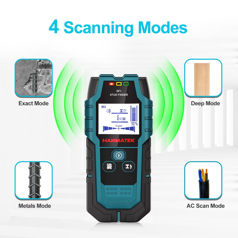 HANMATEK Stud Finder Wall Scanner Detector with Pro Smart Sensor, Audio Alarm and HD LCD Display, 5 in 1 Upgrade Wood Exact Mode Stud Finder Tool for The Center Edge of Metal, Studs, AC Wire,Pipe blue