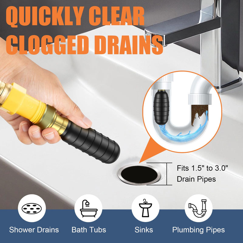 Drain Bladder, Medium Drain Cleaning Bladder Fits 1.5" to 3" Pipes, Rubber Drain Bladder Unclogger for Bathroom Sinks, Showers, Swimming Pool Drains, Kitchen Sinks and Main Drains 1.5" to 3"
