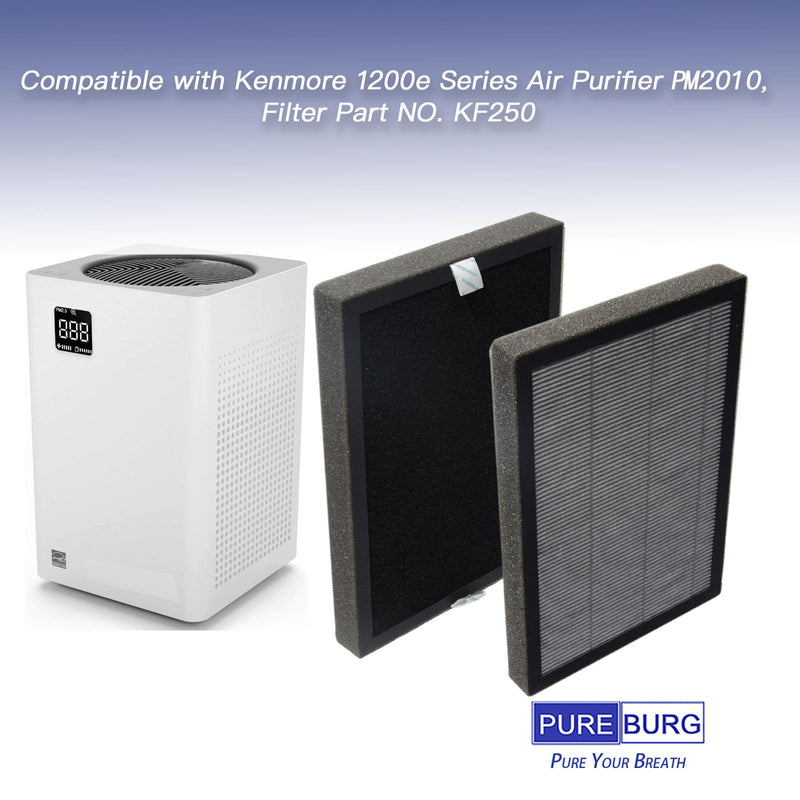 PUREBURG Replacecment Filter Compatible with Kenmore 1200e Series PM2010 KF250 & KALADO KCA01 Air Purifiers,2 Set (4 Filters) H13 True HEPA Activated carbon 2-in-1
