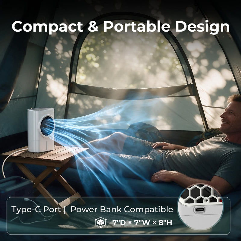 Portable Evaporative Air Cooler Fan with Mist, Touch Control, LED Display, Water Tank, Desktop Cooling