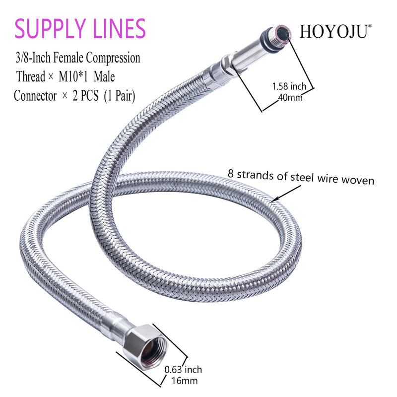 Faucet Supply Lines Connector Stainless Steel Braided Supply Hose 3/8-Inch Female Compression Thread x M10 Male Connector, 24-Inch Long x 2 Pcs (1 Pair) 24"Faucet Hose Braided Supply Hose 3/8-Inch Female x M10 Male Connector Chrome