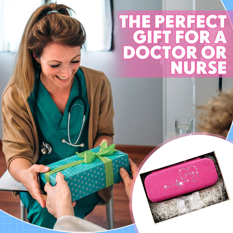Bling Stethoscope Case Kit 3 Pcs Protective Stethoscope Carrying Case with Rhinestone Charms, Cute Nurse Accessories Gift for Nursing, Portable Organizer Storage(Pink) Pink