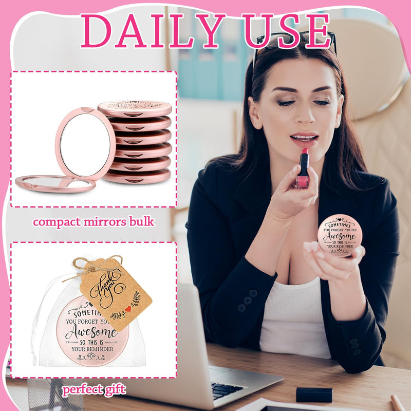 Soaoo 24 Set Inspirational Compact Mirror Bulk Metal Round Shell Sometimes You Forget Your Awesome Gifts for Women Appreciation Double-Sided Purse Mirrors Employee Coworker Women Day Wedding Gift