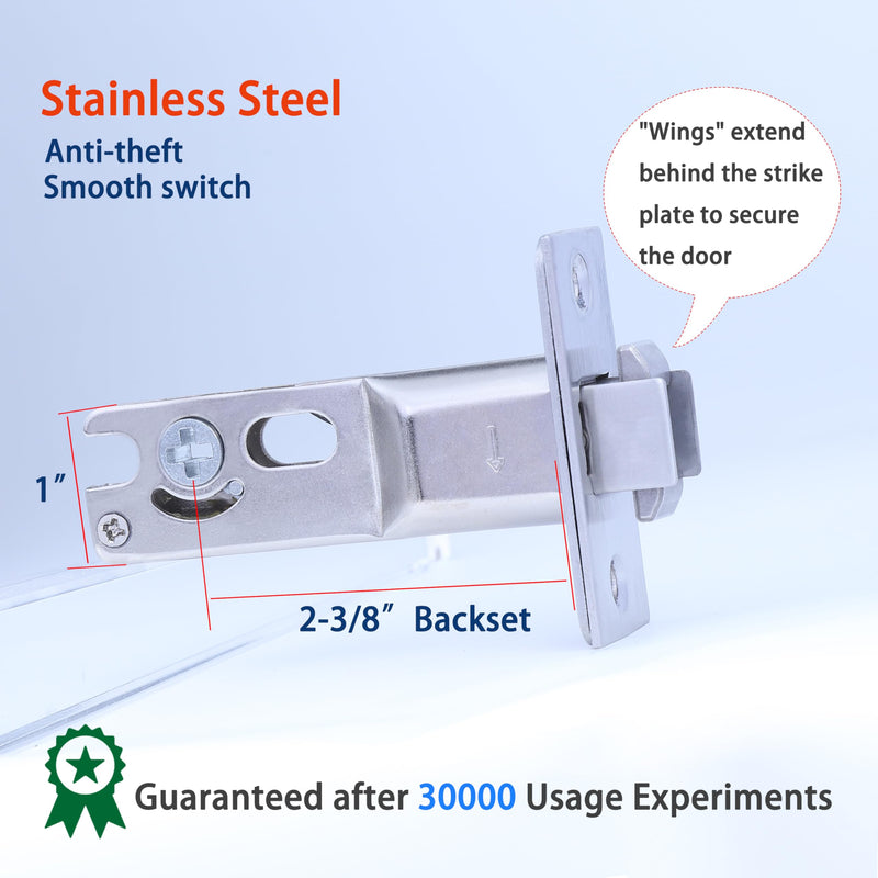 Dontay Pocket Door Lock with Key, Contemporary Entrance Sliding Barn Door Lock Latch, Recessed 2 Sided, 2 3/8" Backset, Flush Handles Hardware (Including Edge Pull, Brushed Nickel, Round - 1 Pack) Including Edge Pull