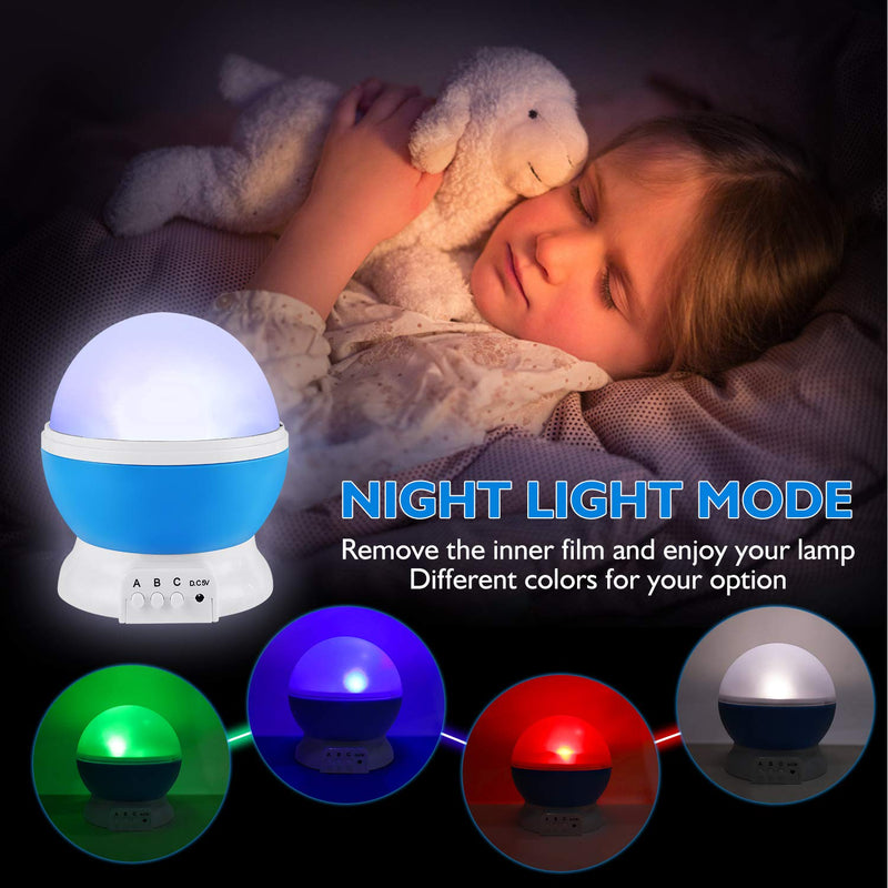 Night Light for Kids, Kids Night Light, Star Night Light, Nebula Star Projector 360 Degree Rotation - 4 LED Bulbs 12 Light Color Changing with USB Cable, Romantic Gifts for Men Women Children Blue