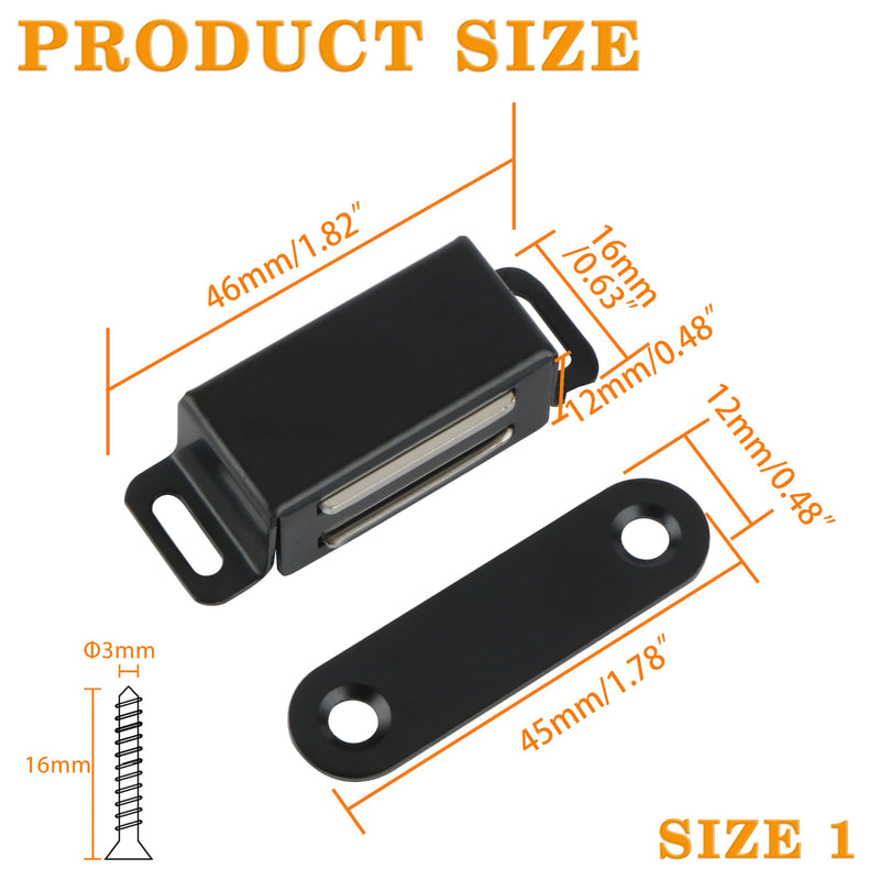 Alise Magnetic Cabinet Door Catch 12Pcs,Cabinet Door Magnets Catches Black Magnetic Door Closers for Cabinets,Stainless Steel Magnetic Cabinet Latch Door Latches for Closet Cupboard Drawer Kitchen 1-Small Size( 12 PCS )