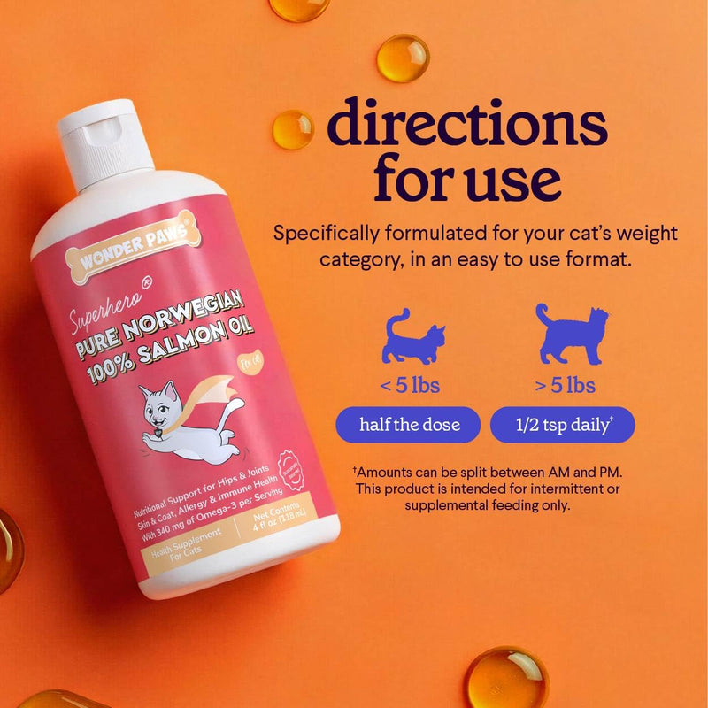 Premium Salmon Oil for Cats – Pure Norwegian Salmon Oil High in Omega 3 EPA & DHA -Powerful Fish Oil for Cats Skin & Coat, Hip & Joints, Allergies & Immunity – Omega 3 Fish Oil - 4oz Liquid