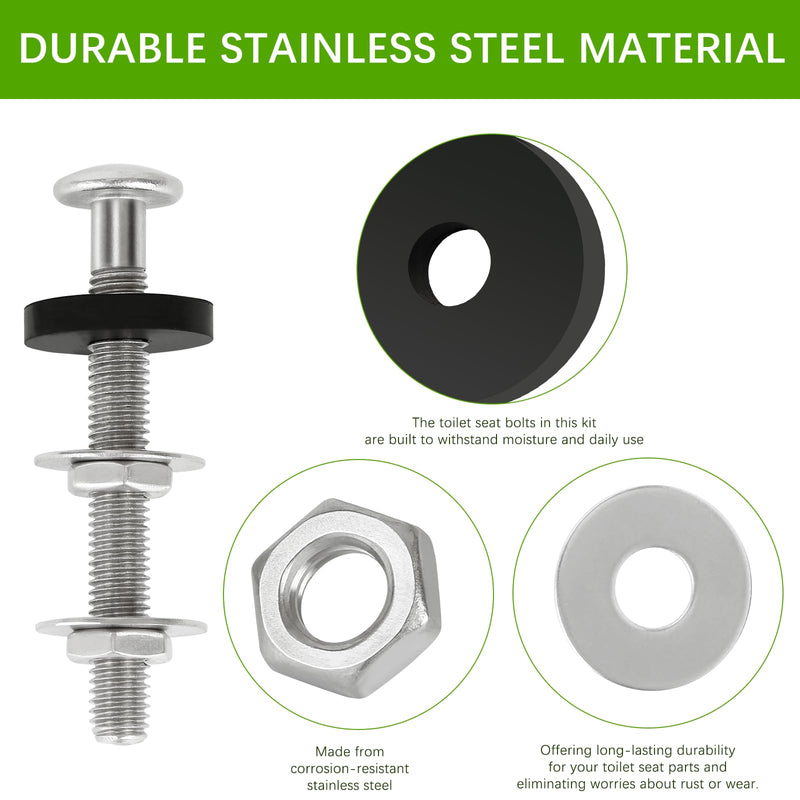 Stainless Steel Toilet Tank Bolts & Rubber Gaskets Kit (2 Pack) for Toto Toilet Parts - Leak-Proof Toilet Seat Bolts & Seals, Fits for Toto Toilets
