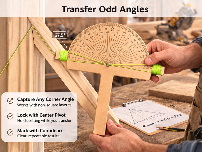 Precision Angle Finder Ruler - Handcrafted Birch Wood Degree Protractor Tool Miter Ruler - 0–180° Woodworking Layout Tool Gifts for Dad Men Precision wood degree tool
