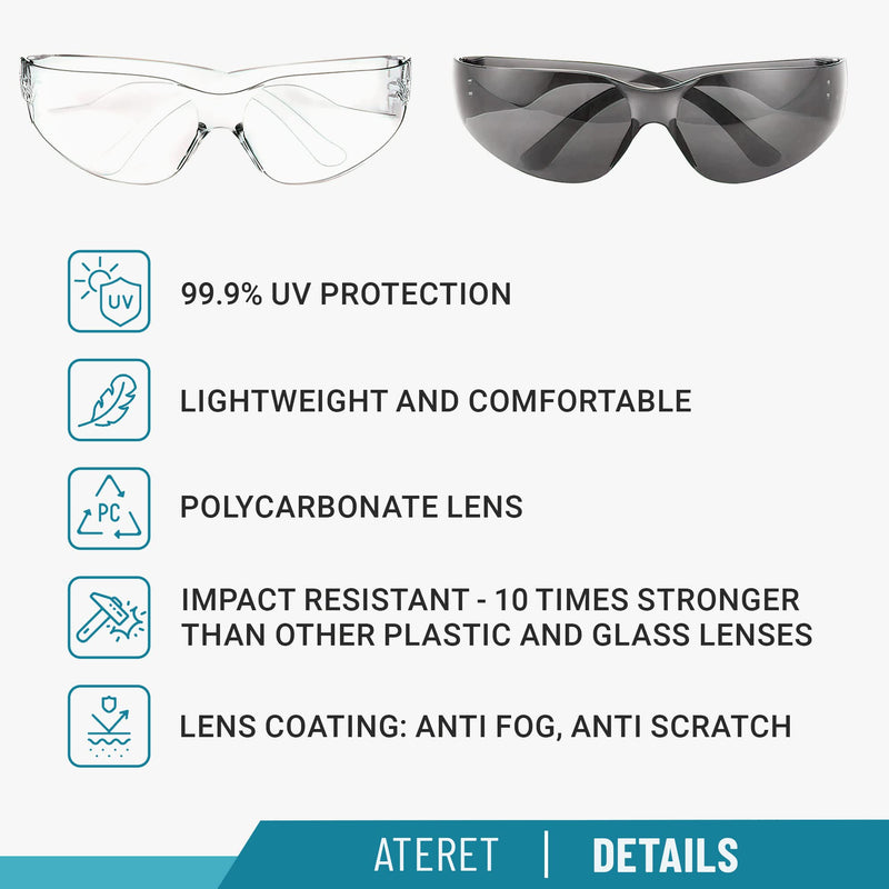 ATERET 24 Pairs Safety Glasses, Scratch and Impact Resistant, Polycarbonate ANSI Z87.1 Lens, Protective Eyewear for Lab, Industrial, Carpentry, Shooting (Grey) Grey