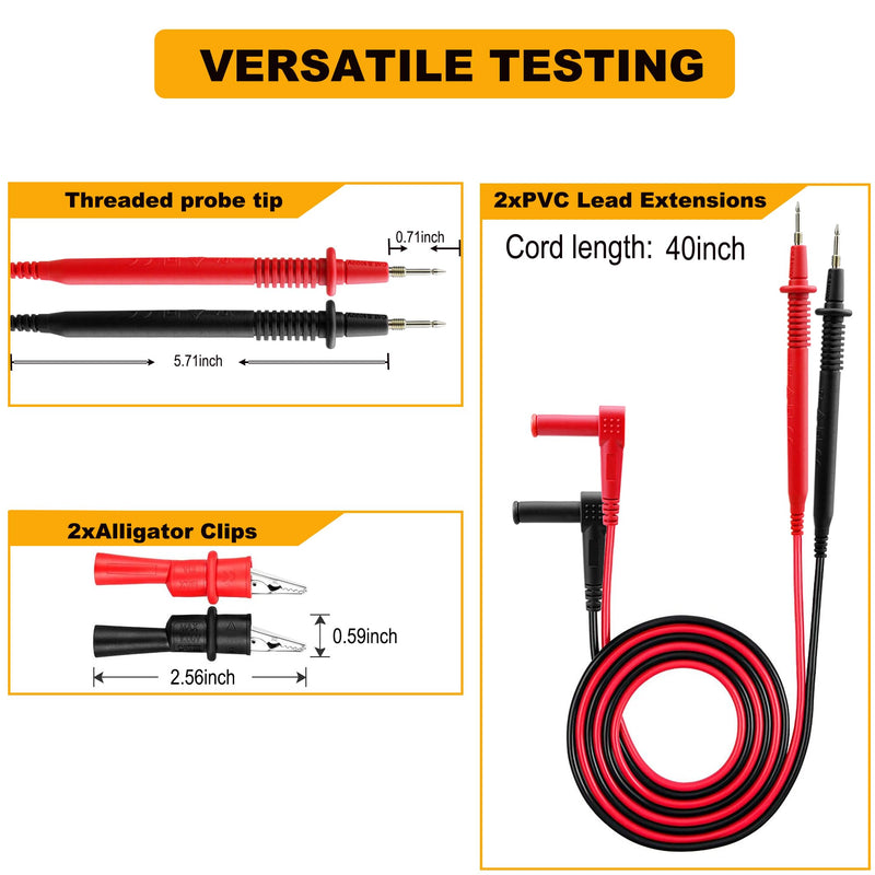 ZIBOO KIT-15 Test Lead Set,Compatible with Fluke Ideal Simpson,Digital Multimeter,Clamp Meter with Threaded Alligator Clips, 4mm Banana Test Lead Probe Clip Suitable Compatible with Klein Tools 69410 ZIBOO KIT-15