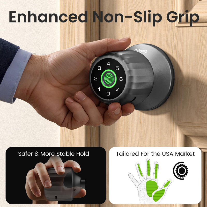 GHome Smart Fingerprint Door Lock, 4-in-1 Fingerprint Door Knob with Keypad, App Control, Keys, Removable & Rechargeable Battery, Door Locks for Bedroom, Home, Garage, Storage Room KD03 PRO