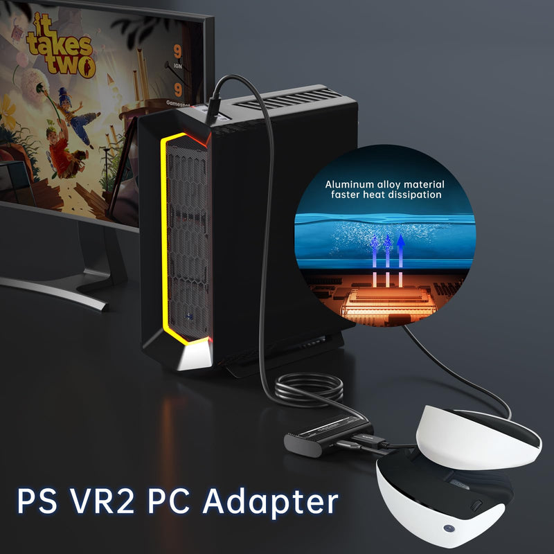 PSVR2 PC Adapter, PSVR 2 PC Accessories Kit Compatible with PlayStation VR2, AR Glasses, Portable Monitor, Includes DP 1.4 Cable and Power Adapter Black