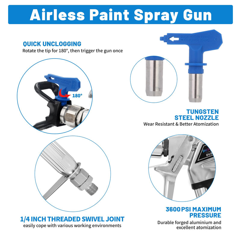 DUSICHIN Airless Paint Primer Spray Gun High Pressure 3600PSI Reversible 517 Tip Guard Swivel Joint 10 inches Extension Airless Paint Sprayer Accessories for Graco Titan Airless Paint Sprayer DUSX80