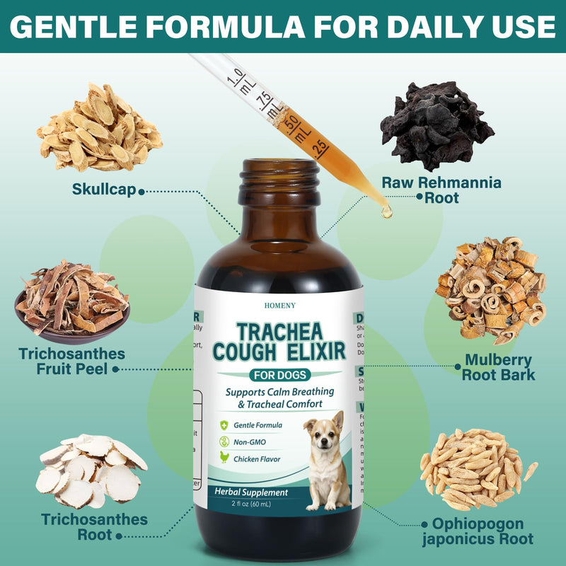 Collapsed Trachea Treatment for Dogs, Trachea Support Drops, Respiratory Support Supplement, Helps Maintain Calm Breathing & Airway Comfort, Relieve Nighttime Dry Wet Cough - 60mL (Chicken Flavor)