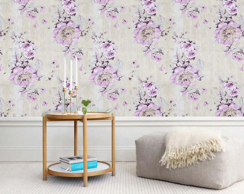 Amhao Floral Purple Prepasted Wallpaper Self Adhesive Paper Film Vinyl Sticker Decal for Cabinet Drawer Shelf Liner 17.7inch by 98inch - NewNest Australia
